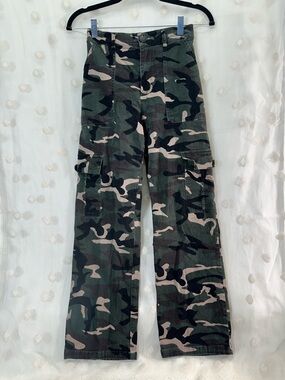 Lepunuo Women’s Elastic Waist Wide Leg Camo Cargo Pants Size XS